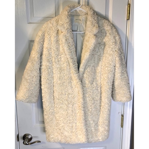 Urban Outfitters Anthropologie Medium 3/4 Sleeve Cream Teddy Coat Jacket FLUFFY! - Picture 3 of 6